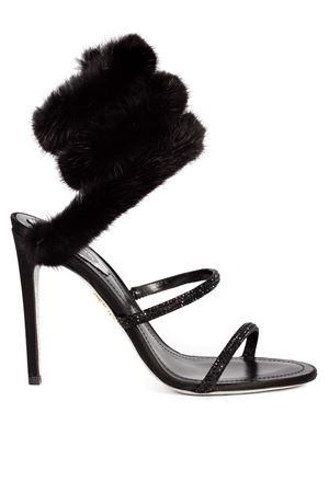 Lindsey Sandal in Black Satin and Mink RENE CAOVILLA | C12646105RS06V050BLACK
